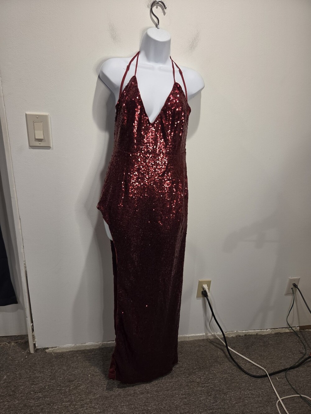 Tobi Size S Red Sequins Sexy High Slit Formal Dress